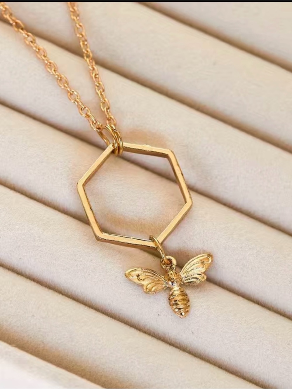 NWT Gold Hexagon Bee Pendant Necklace